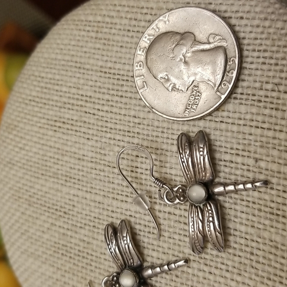 Sterling & Moonstone Dragonfly Earrings - Picture 4 of 5